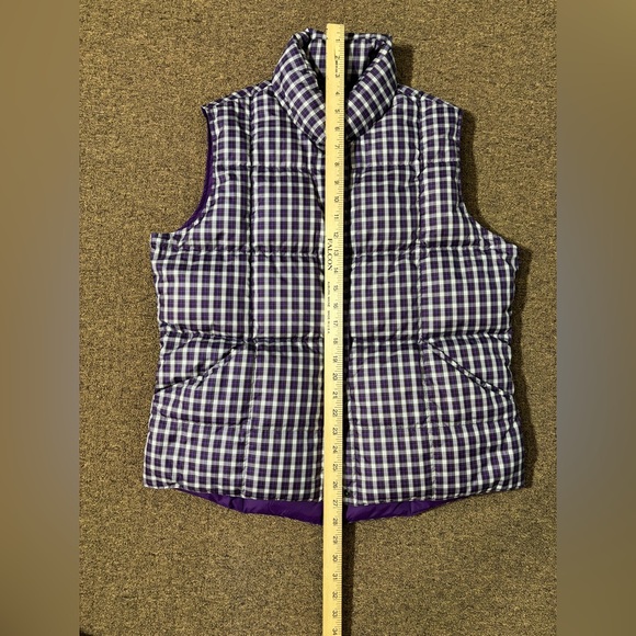 Lands' End Purple Plaid Puffer Vest-80% down, 20% feather fill-cabin core - Picture 6 of 7